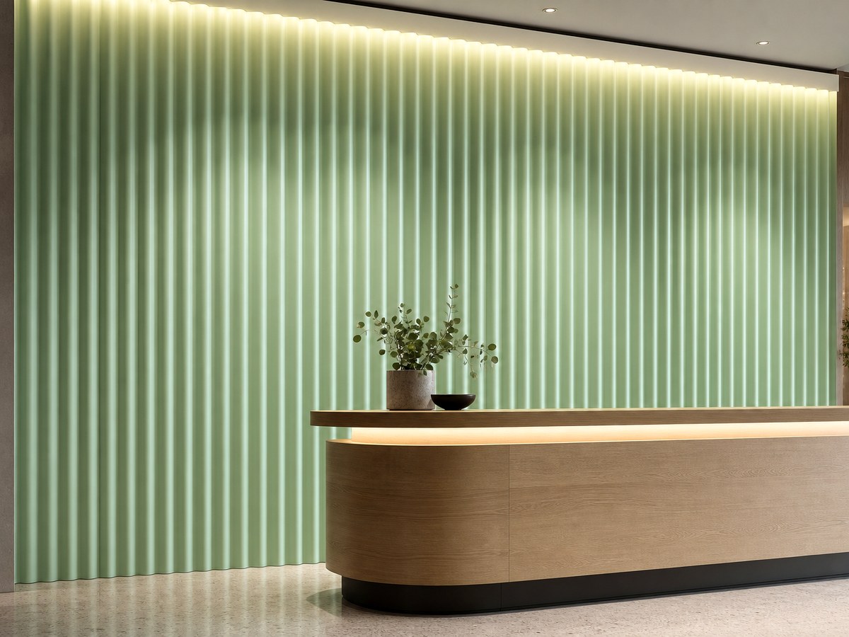 Generated wave panel reception wall rendering